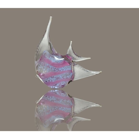 Handblown Glass Angel Fish Figurine With Pink & Clear Swirl Design - Picture 2 of 8